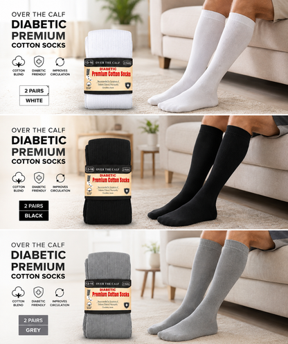 Over The Calf Diabetic Premium Cotton Socks – 6 Pairs