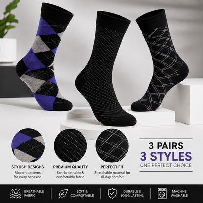 Men’s Premium Dress Socks – Breathable Cotton Blend | Comfortable All-Day Wear (3–6 Pack)