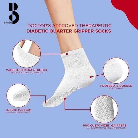 Men's Women's Non-Skid Diabetic Ankle Quarter Socks Non Binding Loose Fit Top.